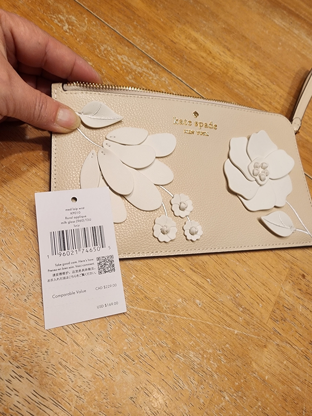 kate spade cream floral appliqué leather wristlet